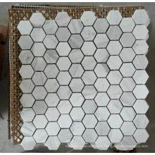 Azulejo de mosaico de piedra de mármol blanco hexagonal (HSM204)